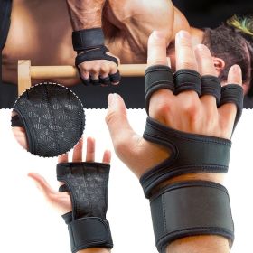 1 Pairs Unisex Weightlifting Training Gloves Fitness Sports Body Building Gymnastics Gym Hand Wrist Palm Protector Gloves (Color: Black, size: XL)